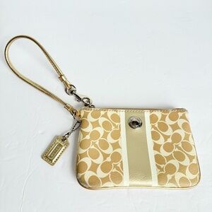 Coach Signature Stripe Wristlet – Khaki / Cream
